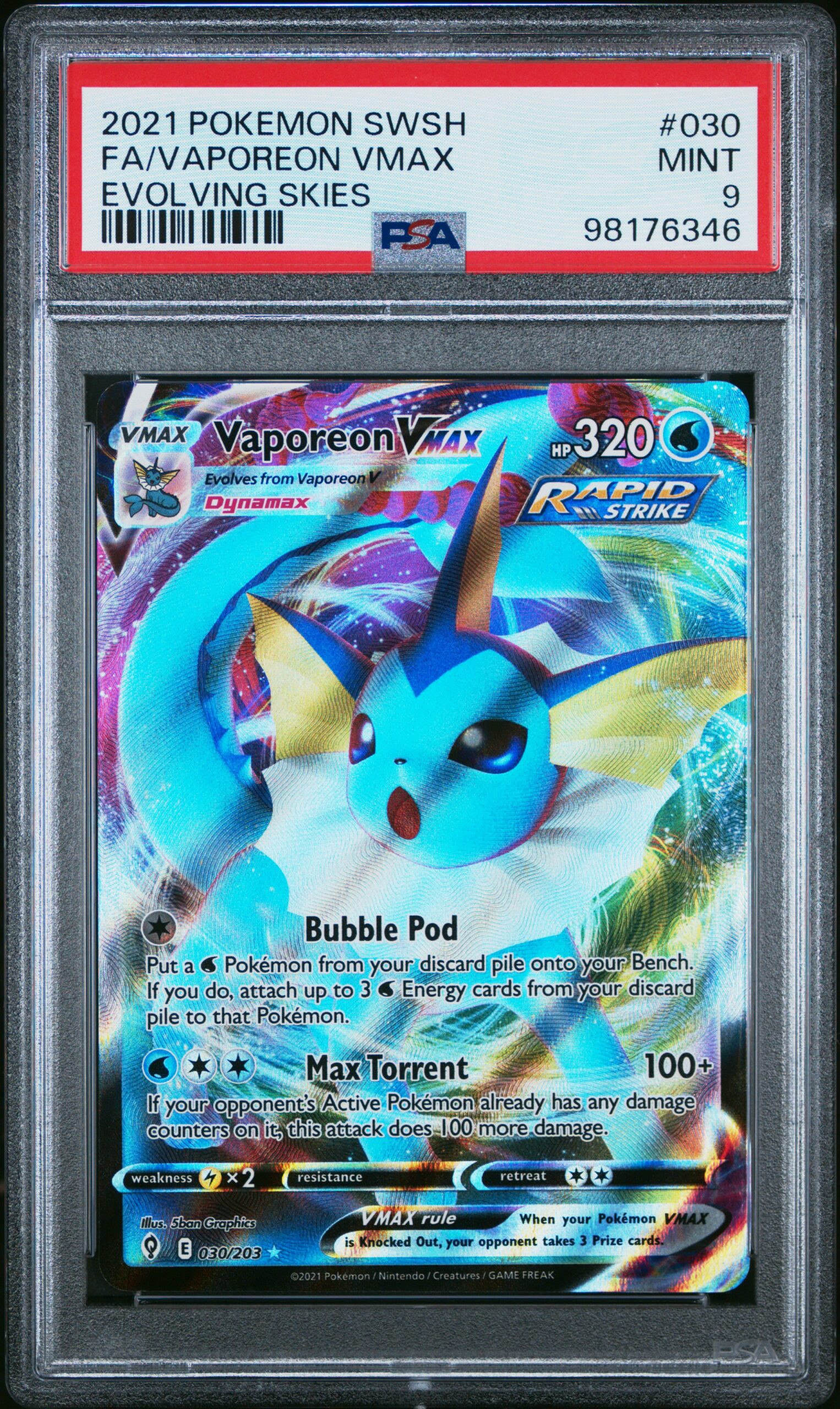 2021 POKEMON SWORD & SHIELD EVOLVING SKIES 030 FULL ART/VAPOREON VMAX