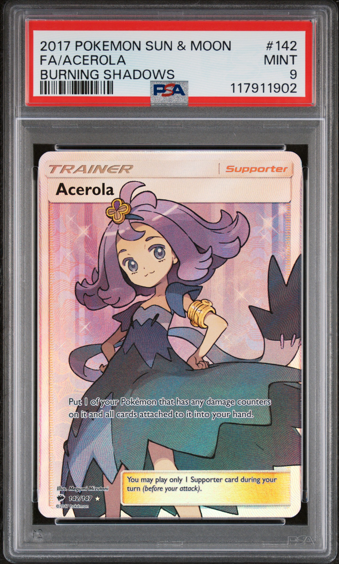 2017 POKEMON SUN & MOON BURNING SHADOWS 142 FULL ART/ACEROLA