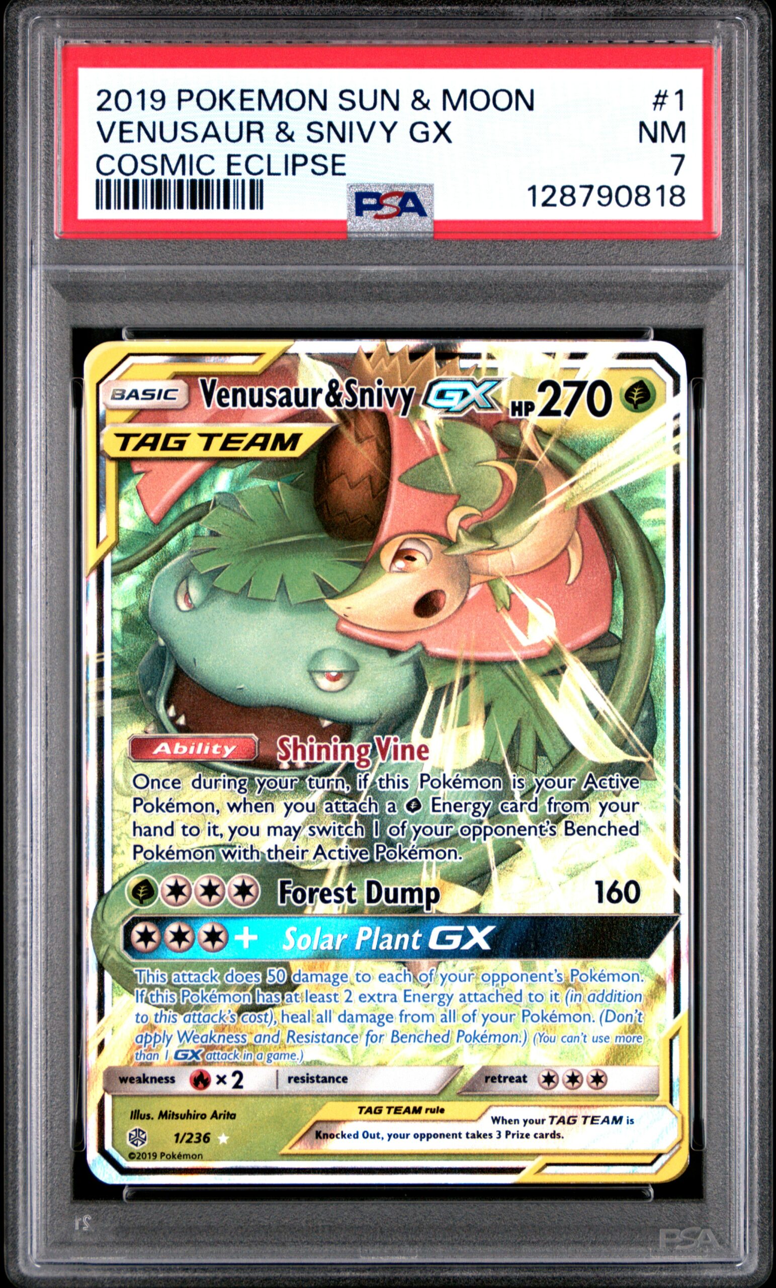 2019 POKEMON SUN & MOON COSMIC ECLIPSE 1 VENUSAUR & SNIVY GX