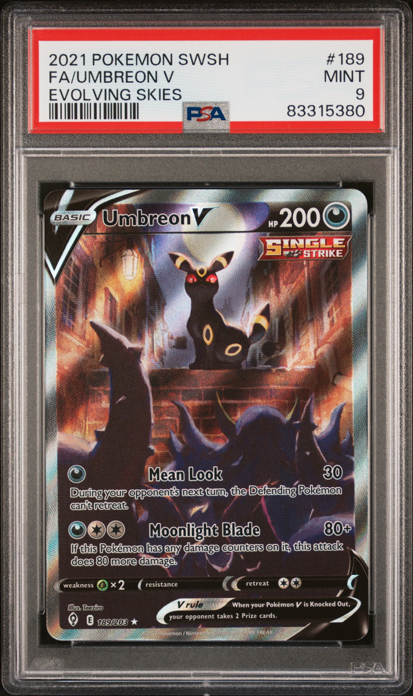 2021 POKEMON SWORD & SHIELD EVOLVING SKIES 189 FA/UMBREON V