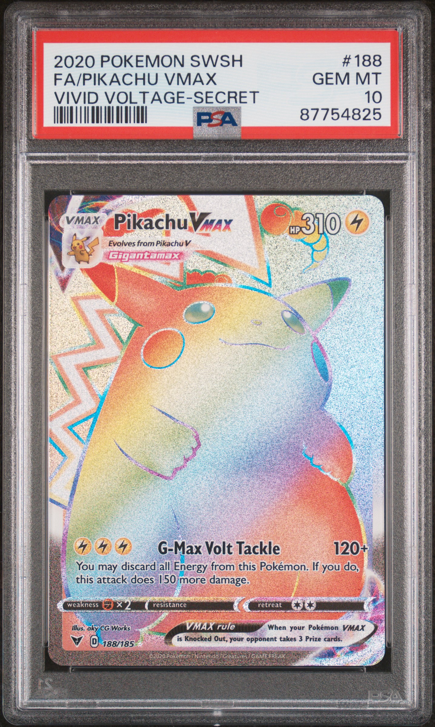 2020 POKEMON SWORD & SHIELD VIVID VOLTAGE 188 FULL ART/PIKACHU VMAX SECRET