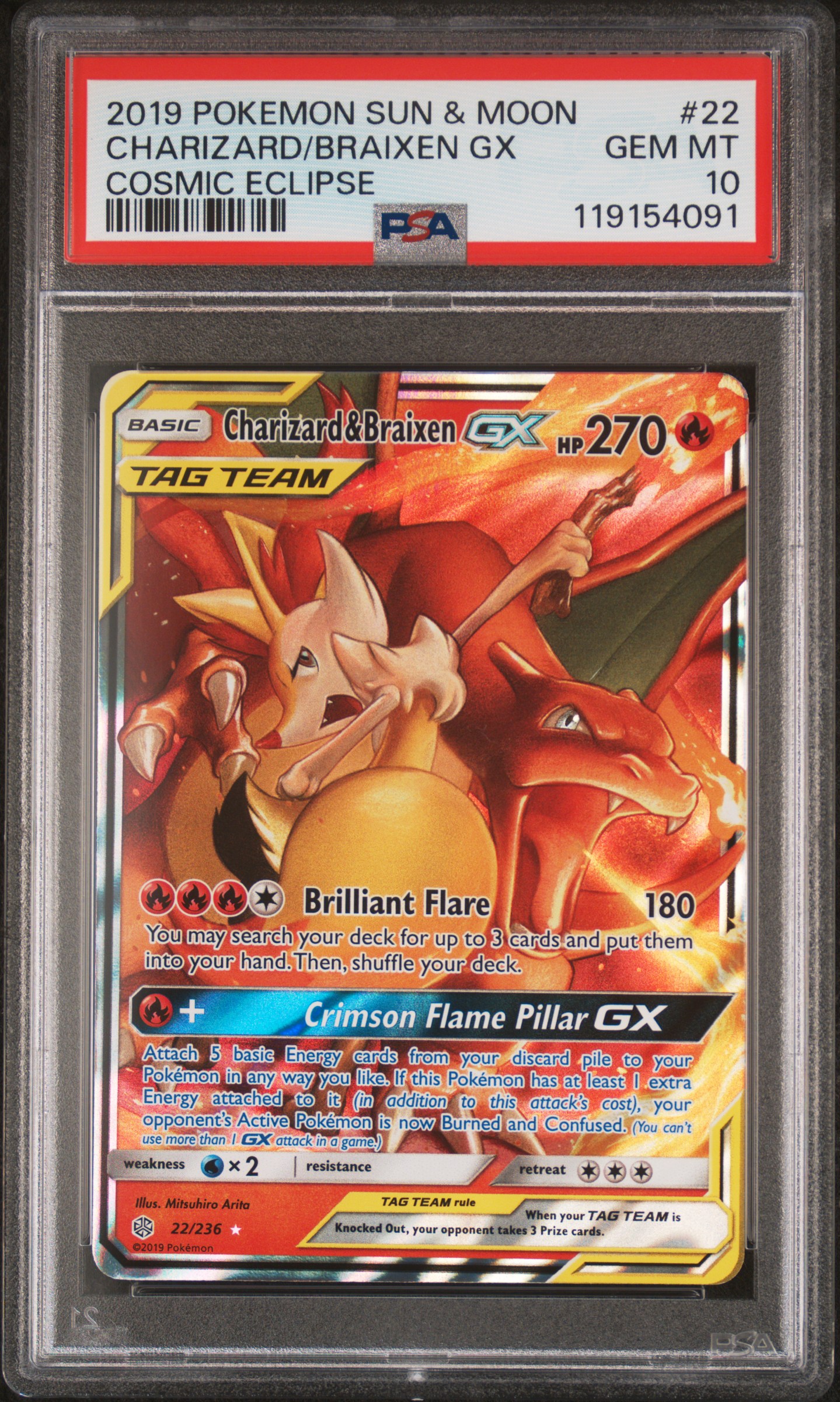 2019 POKEMON SUN & MOON COSMIC ECLIPSE 22 CHARIZARD & BRAIXEN GX