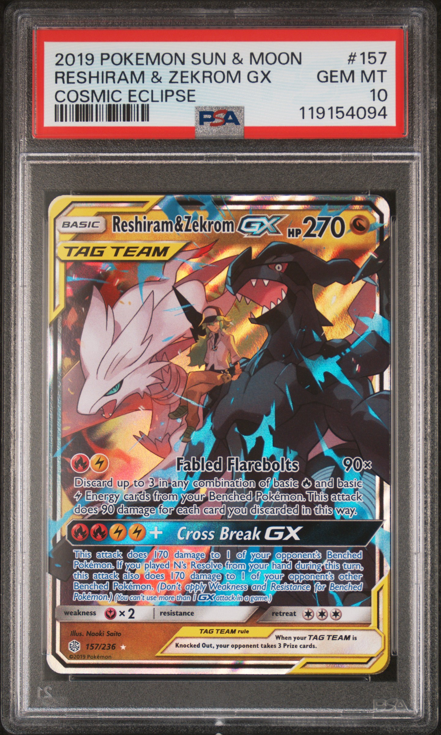 2019 POKEMON SUN & MOON COSMIC ECLIPSE 157 RESHIRAM & ZEKROM GX