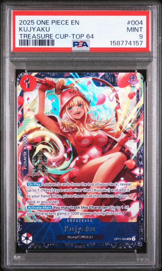 2025 One Piece Promos Tcg Cards #004 Kujyaku Treasure Cup Top 64 Psa Mint 9