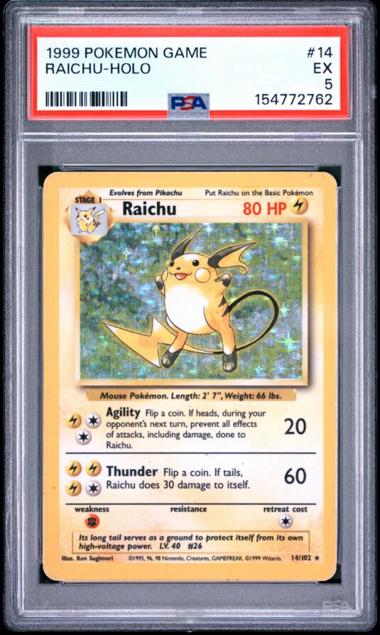 1999 Pokemon Game Tcg Cards #14 Raichu Holo Psa Ex 5