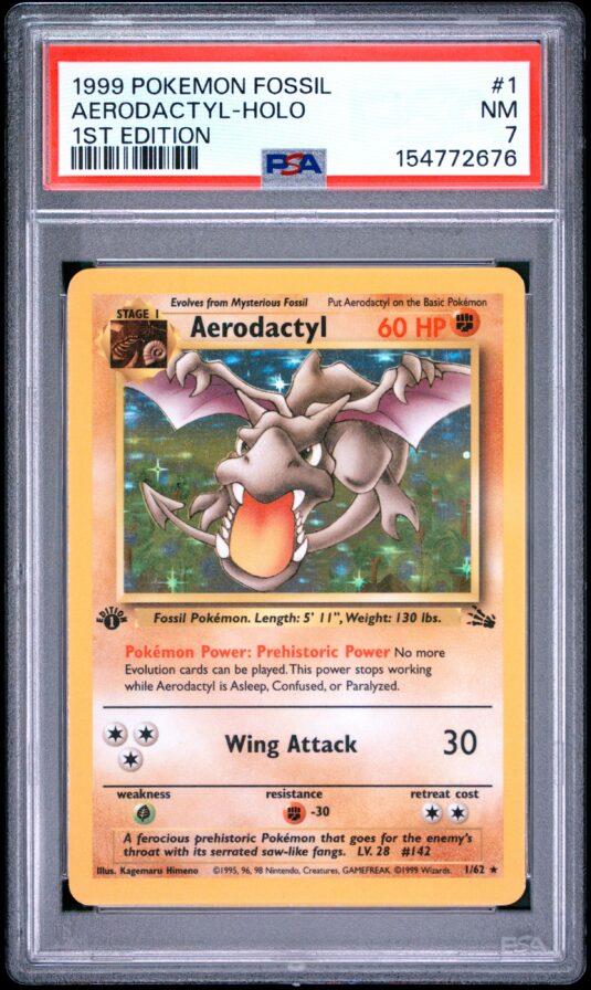 1999 Pokemon Fossil Tcg Cards #1 Aerodactyl Holo 1st Edition Psa Nm 7