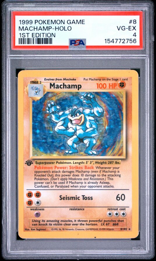 1999 Pokemon Game Tcg Cards #8 Machamp Holo 1st Edition Psa Vg Ex 4