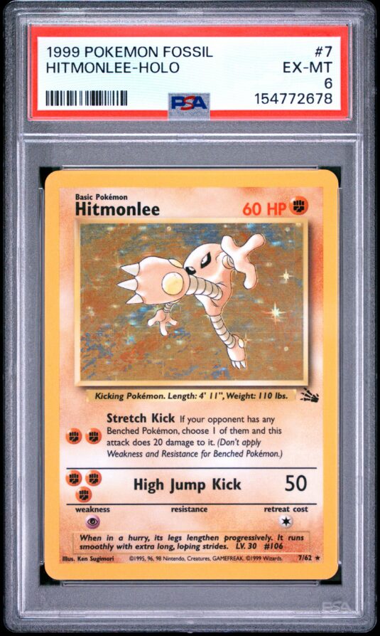1999 Pokemon Fossil Tcg Cards #7 Hitmonlee Holo Psa Ex Mt 6