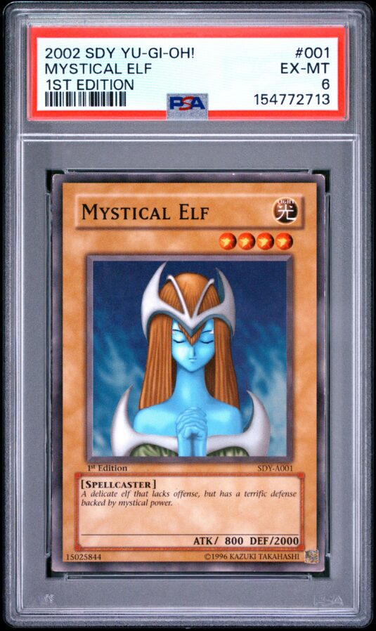2002 Yu Gi Oh! Starter Deck: Yugi Tcg Cards #001 Mystical Elf 1st Edition Psa Ex Mt 6