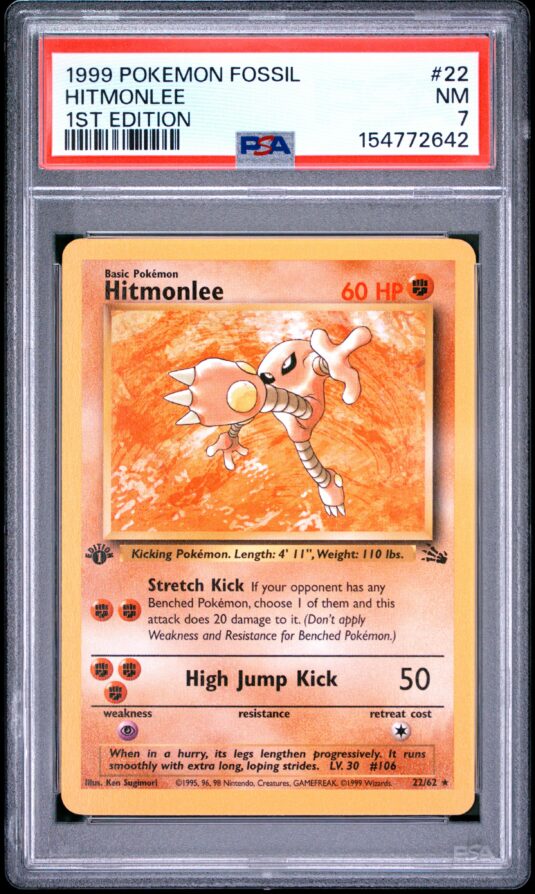 1999 Pokemon Fossil Tcg Cards #22 Hitmonlee 1st Edition Psa Nm 7