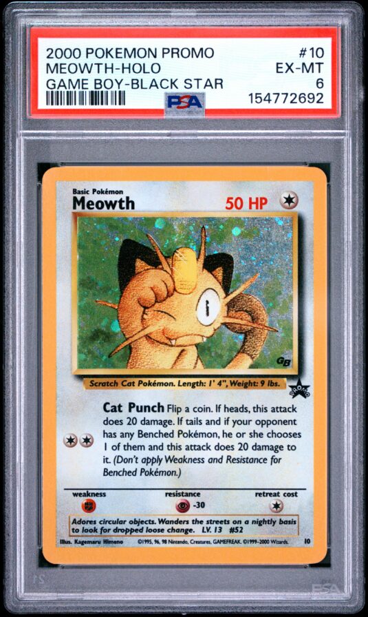 2000 Pokemon Promo Black Star Tcg Cards #10 Meowth Holo Game Boy Black Star Psa Ex Mt 6