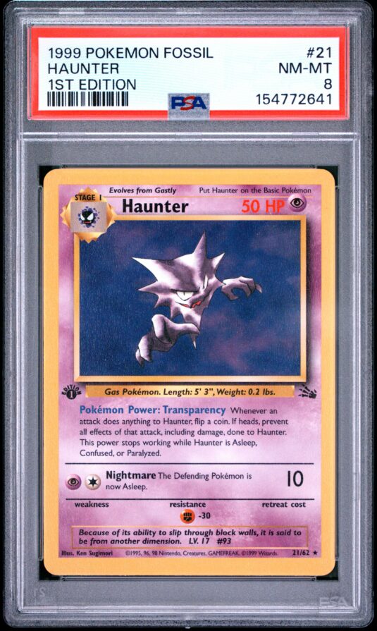 1999 Pokemon Fossil Tcg Cards #21 Haunter 1st Edition Psa Nm Mt 8