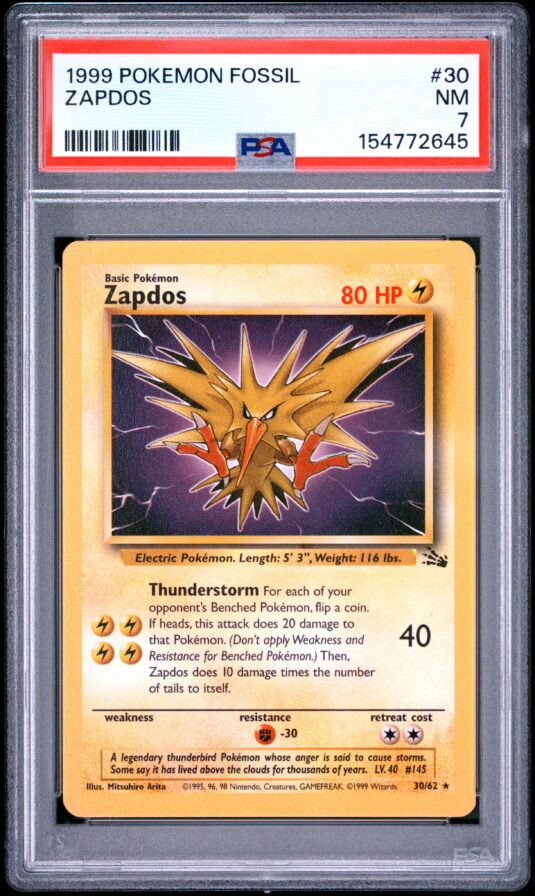 1999 Pokemon Fossil Tcg Cards #30 Zapdos Psa Nm 7