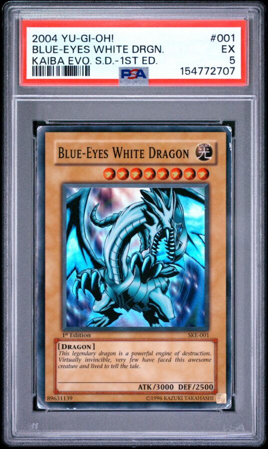 2004 Yu Gi Oh! Kaiba Evolution Starter Deck Tcg Cards #001 Blue Eyes White Drgn. Kaiba Evo. S.d. 1st Ed. Psa Ex 5