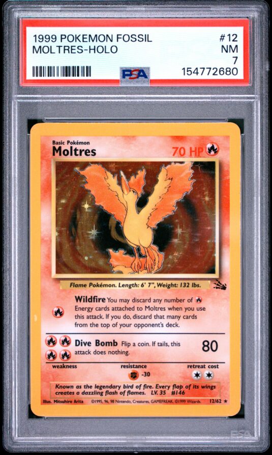 1999 Pokemon Fossil Tcg Cards #12 Moltres Holo Psa Nm 7