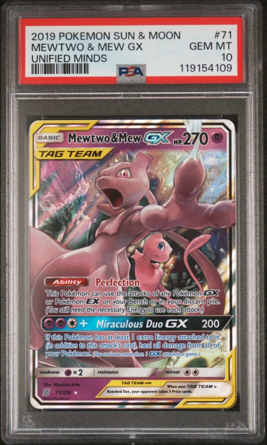 2019 POKEMON SUN & MOON UNIFIED MINDS 71 MEWTWO & MEW GX