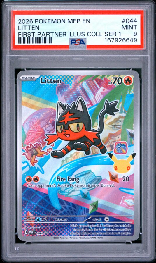 2026 Pokemon Mep En Me Black Star Promo Tcg Cards #044 Litten First Partner Illus Coll Ser 1 Psa Mint 9