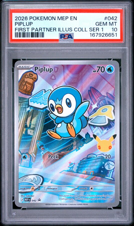 2026 Pokemon Mep En Me Black Star Promo Tcg Cards #042 Piplup First Partner Illus Coll Ser 1 Psa Gem Mt 10