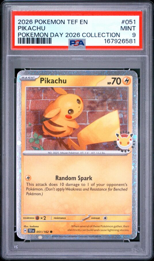 2026 Pokemon Tef En Temporal Forces Tcg Cards #051 Pikachu Pokemon Day 2026 Collection Psa Mint 9