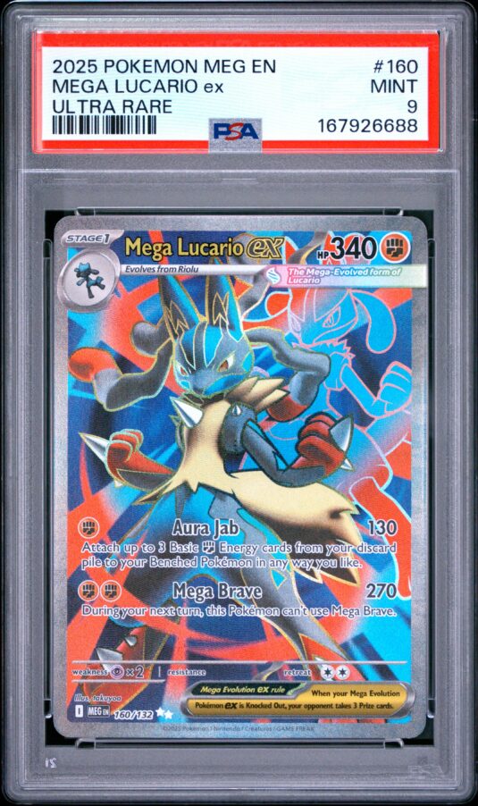 2025 Pokemon Meg En Mega Evolution Tcg Cards #160 Mega Lucario Ex Ultra Rare Psa Mint 9