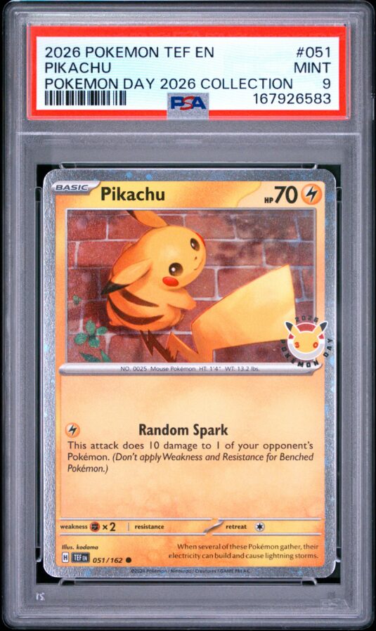 2026 Pokemon Tef En Temporal Forces Tcg Cards #051 Pikachu Pokemon Day 2026 Collection Psa Mint 9