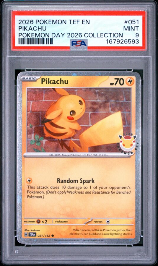 2026 Pokemon Tef En Temporal Forces Tcg Cards #051 Pikachu Pokemon Day 2026 Collection Psa Mint 9