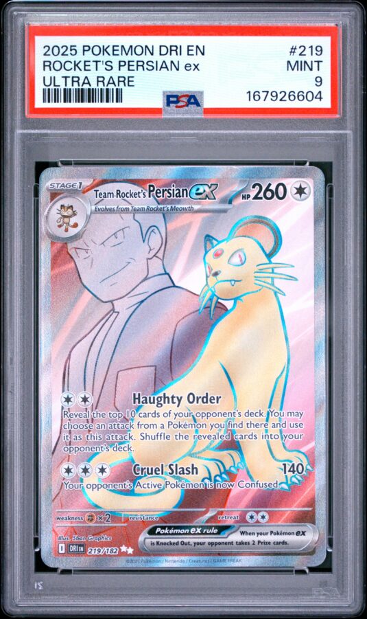 2025 Pokemon Dri En Destined Rivals Tcg Cards #219 Rocket’s Persian Ex Ultra Rare Psa Mint 9