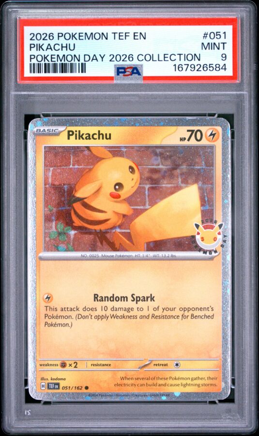2026 Pokemon Tef En Temporal Forces Tcg Cards #051 Pikachu Pokemon Day 2026 Collection Psa Mint 9