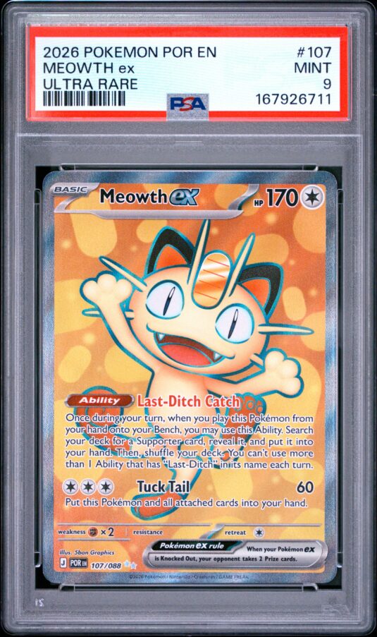 2026 Pokemon Por En Perfect Order Tcg Cards #107 Meowth Ex Ultra Rare Psa Mint 9