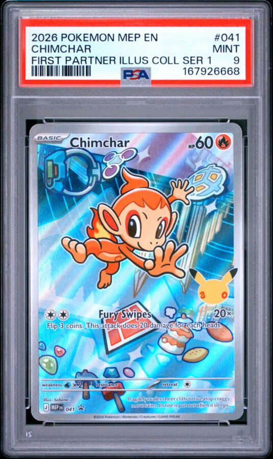 2026 Pokemon Mep En Me Black Star Promo Tcg Cards #041 Chimchar First Partner Illus Coll Ser 1 Psa Mint 9
