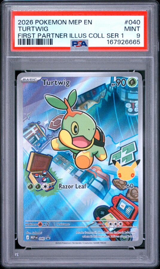 2026 Pokemon Mep En Me Black Star Promo Tcg Cards #040 Turtwig First Partner Illus Coll Ser 1 Psa Mint 9
