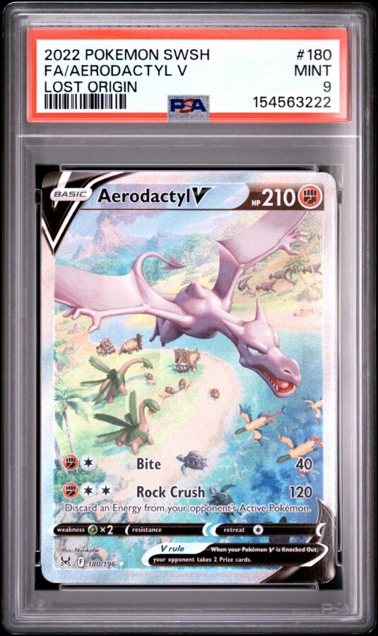 2022 Pokemon Sword & Shield Lost Origin Tcg Cards #180 Fa/aerodactyl V Lost Origin Psa Mint 9