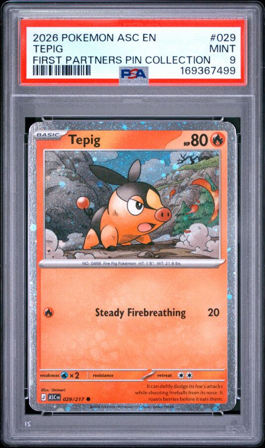 2026 Pokemon Asc En Ascended Heroes Tcg Cards #029 Tepig First Partners Pin Collection Psa Mint 9