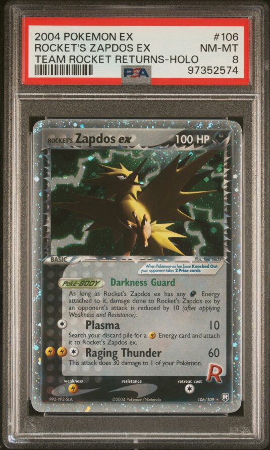 2004 POKEMON EX TEAM ROCKET RETURNS 106 ROCKET'S ZAPDOS EX-HOLO