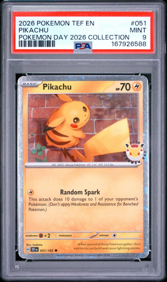 2026 Pokemon Tef En Temporal Forces Tcg Cards #051 Pikachu Pokemon Day 2026 Collection Psa Mint 9