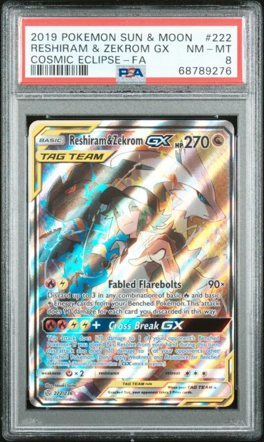 2019 POKEMON SUN & MOON COSMIC ECLIPSE 222 RESHIRAM & ZEKROM GX