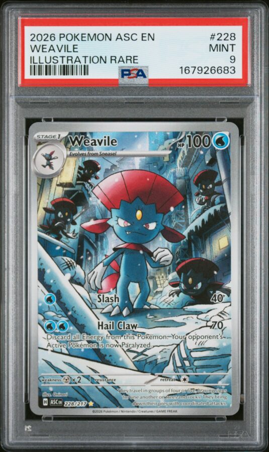 2026 Pokemon Asc En Ascended Heroes Tcg Cards #228 Weavile Illustration Rare Psa Mint 9