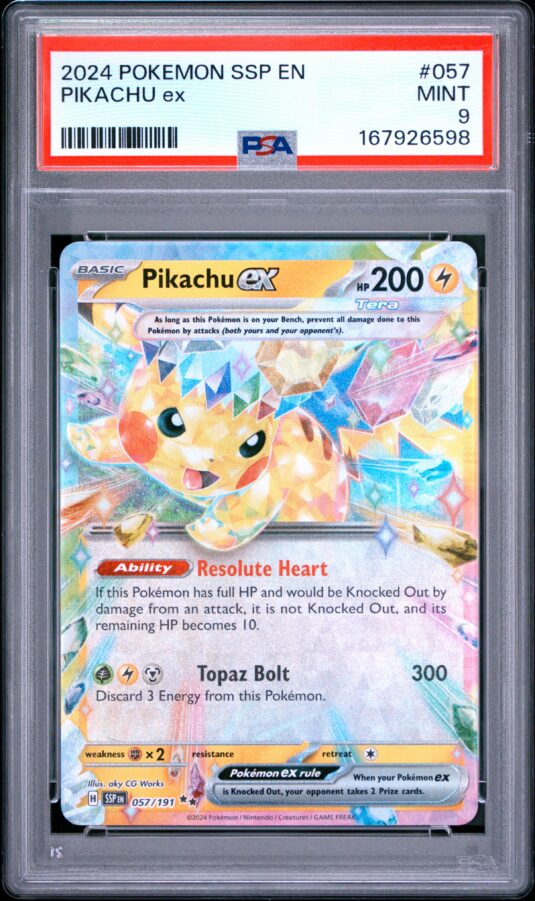 2024 Pokemon Ssp En Surging Sparks Tcg Cards #057 Pikachu Ex Psa Mint 9